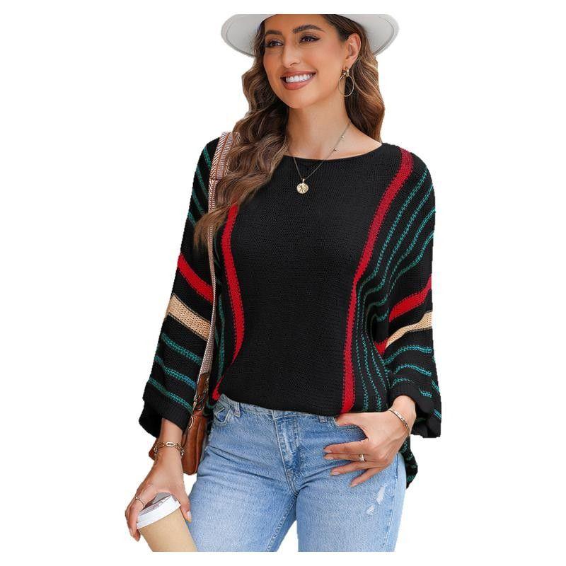 

Модный стиль Полоски Контрастный цвет Свитер с рукавом 3/4 Женский 2024 Лето Тонкий Дышащий Легче всего сочетать Длинные рукава Вязаные топы Женские Black M code fits (55.00 kg-62.50 kg