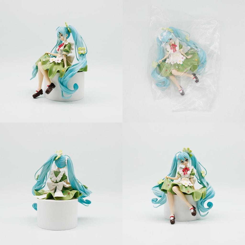 Hatsune Miku Pvc Model Ornament With Four Leaf Clover Style For Home Office Desk Ornament