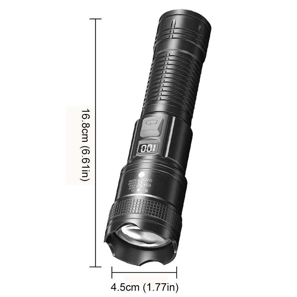 LED Outdoor Portable Flashlight USB Charging Camping Powerful Flashlight Power Display Strong Light Flashlight for Power Outages