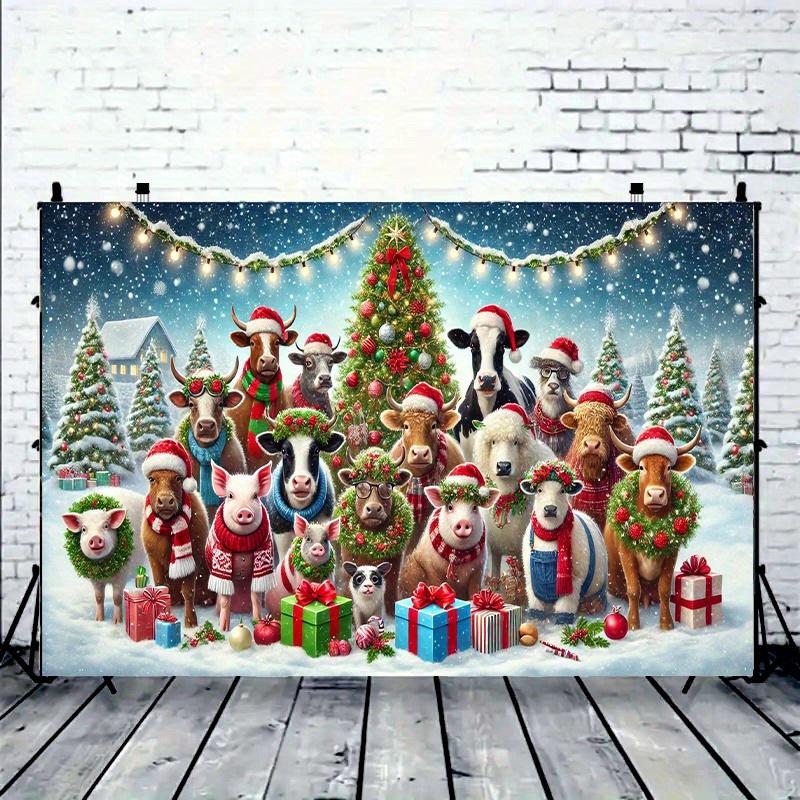 Christmas Farm Animal Party Banner  Polyester Background  Multi-purpose Holiday Decoration  Suitable for Studios and Gardens