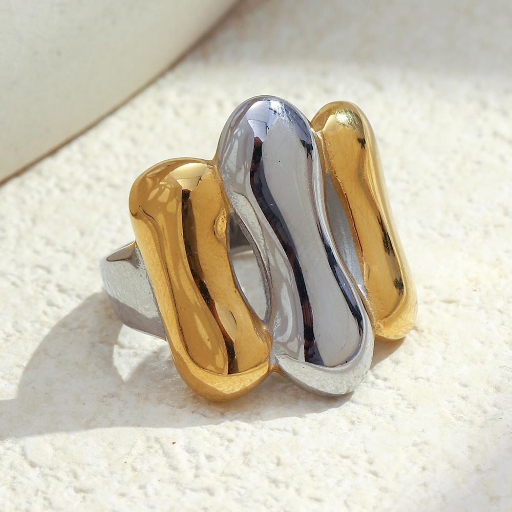 MamacitaSlay 316L Stainless Steel Mixed Color Three Stripe Ring 18K Gold Plated Waterproof Ring Women High Quality Cool Ring