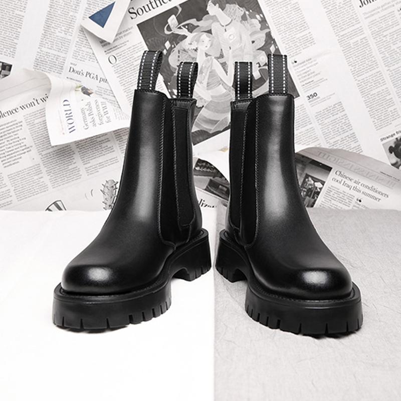2025 Frühling Herbst Echte Lederschuhe Herren Chelsea Boots Flache Rutschfeste Stiefeletten Rindsleder Herrenschuhe Reines Schwarz D350