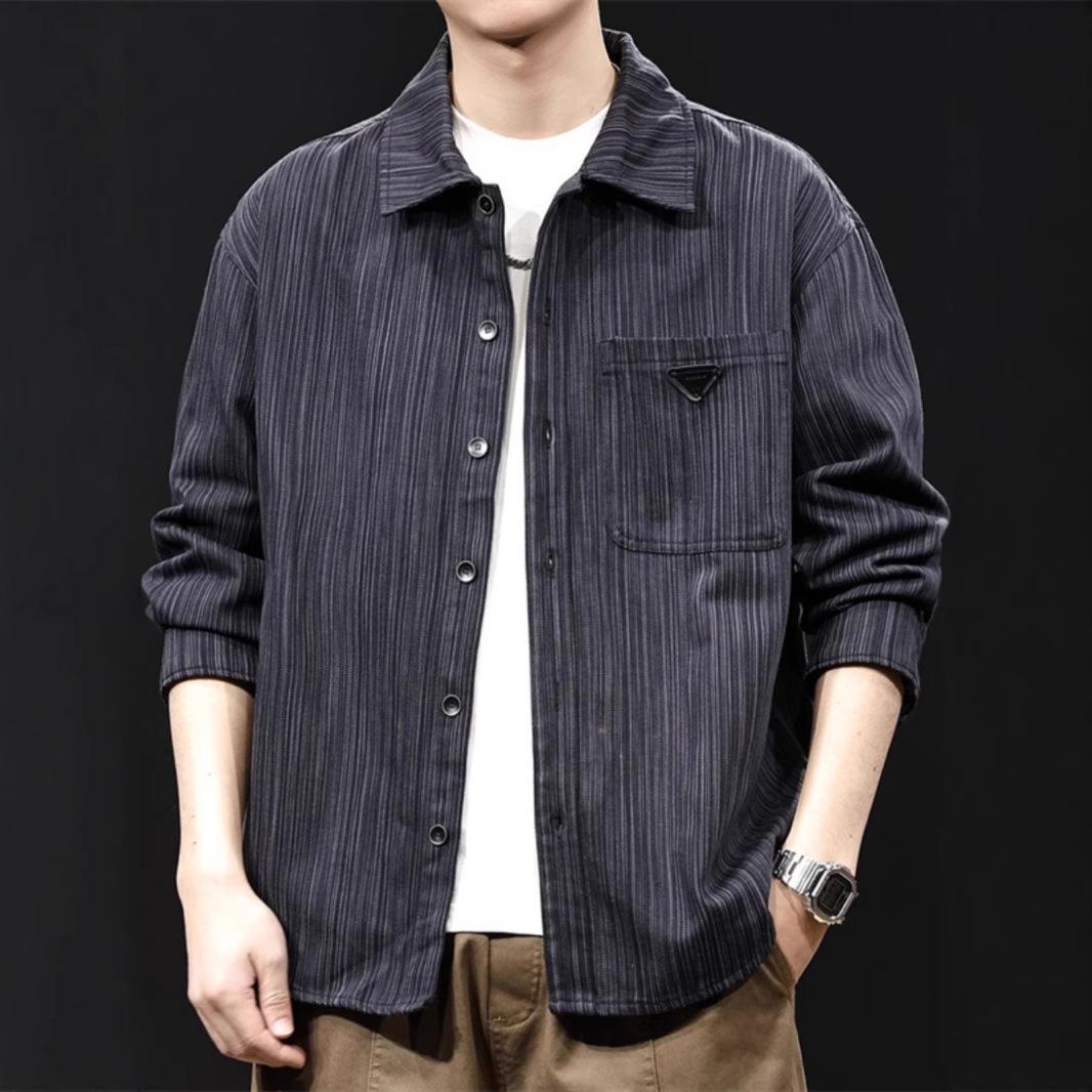 

Мужская повседневная куртка в полоску «Прилив» на весну 2025 года - Роскошная с длинным рукавом большого размера, Идеально подходит для весны и осени L чёрный