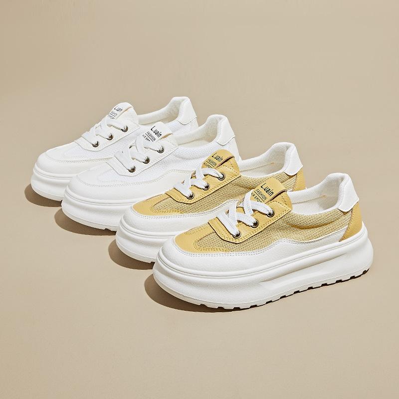 New Summer White Shoes for Female Students Breathable Thick Sole Height-enhancing Casual Street Clapper Shoes