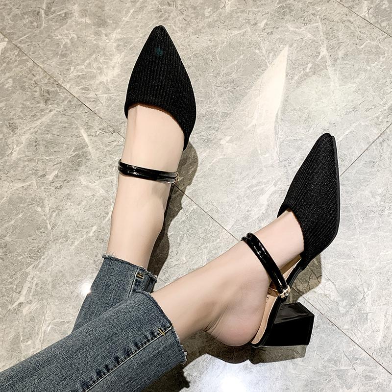 Fashion Summer New Fashion Pointed Toe Fashion Two-wear Comfortable Sandals Thick Heel Sexy Elegant Fashion Slippers