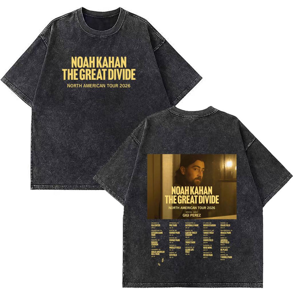 2026 Heißer Verkauf Noah Kahan The Great Divide Tour 2026 Grafik Vintage Gewaschenes T-Shirt Herren Damen Übergroßes T-Shirt Sommer Locker Lässige T-Shirts Oberteil