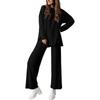 Completo Due Pezzi Moda da Donna a Vestibilità Larga, Colore Unico, Scollo Tondo Spaccato, Maniche Lunghe, Pantaloni Lunghi