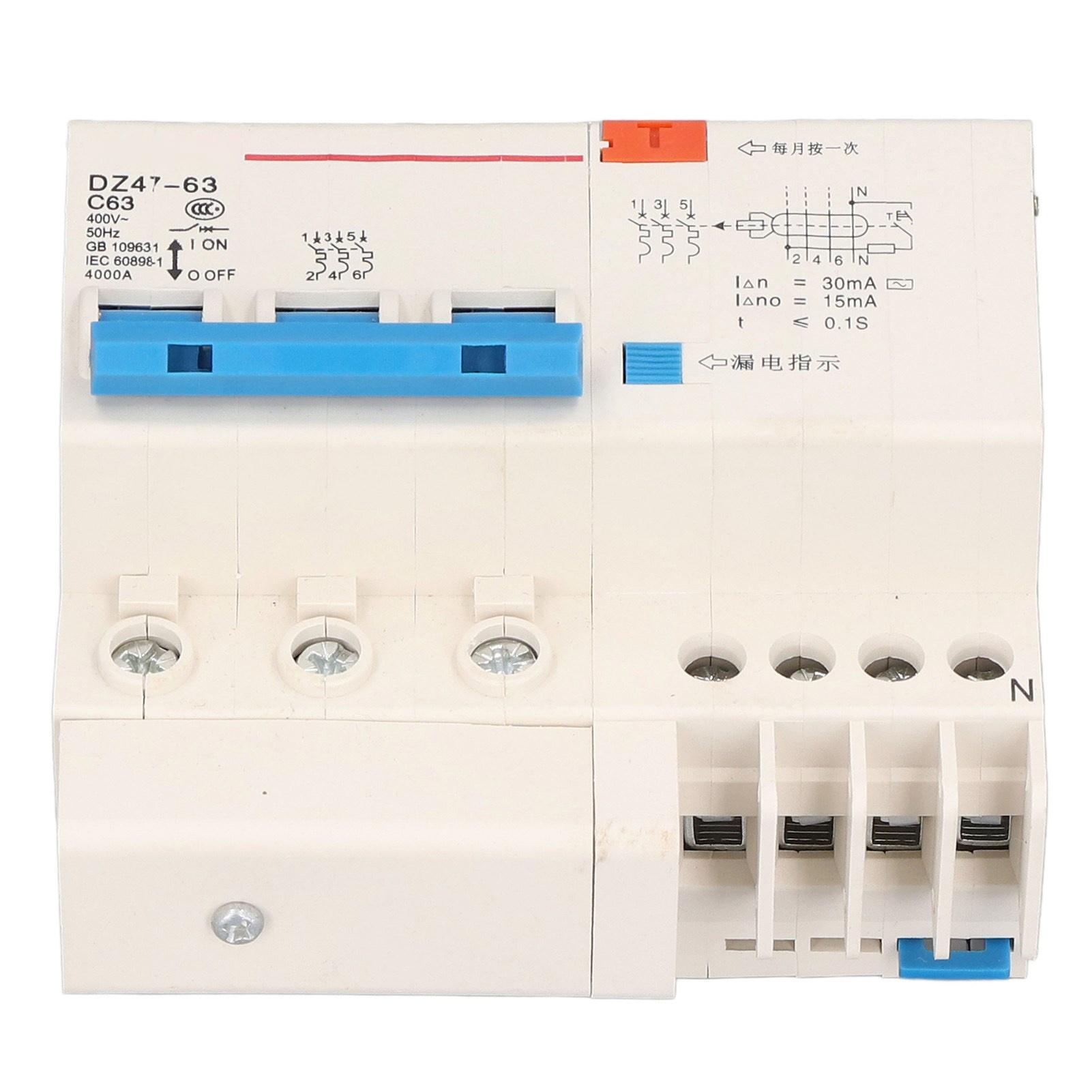 

Circuit Breaker 3P 63A 220V Overload Short Circuit Leakage Protection Residual Current Circuit Breaker for 50 60Hz