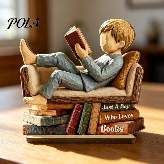 Reading on Sofa Wood Sign Woman Book Wooden Plaque, Just A Girl/Boys Who Loves Statue for Personalized Lover Ornament Shelf Desk, Literary Wall