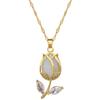 DIEYURO 316L Stainless Steel Fashion Leaf Tulip Flower Inlaid Crystal Pendant Necklace For Girl New Clavicle Chain Jewelry Gift