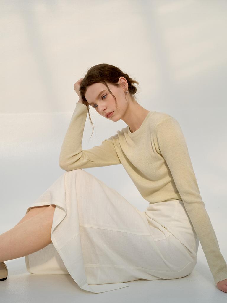 Mommet Clay Linen H-Line Skirt White