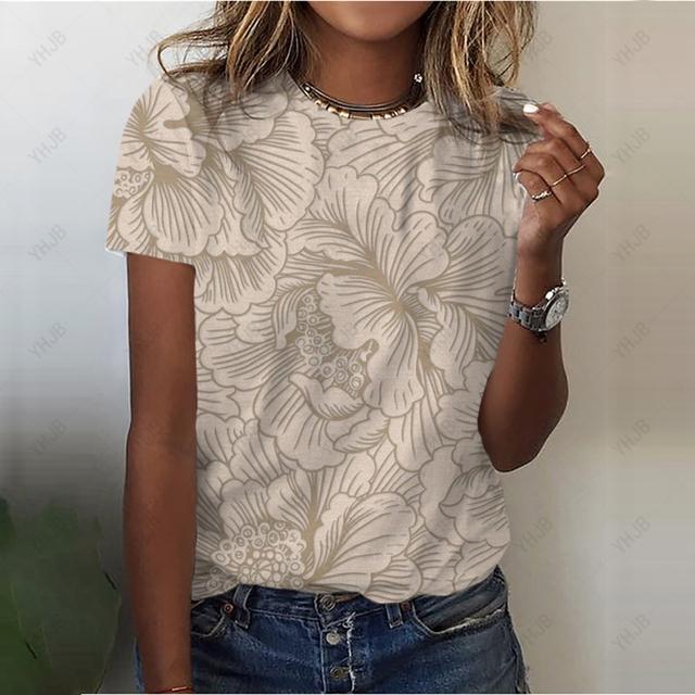 Damska koszulka z nadrukiem 3D z piórami O-Neck Casual Ladies Tee Damskie topy Harajuku Girls Krótki rękaw Streetwear Modne ubrania