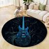 Blue Electric Guitar Round Rug Black Background Swirl Art for Music Lover Decor