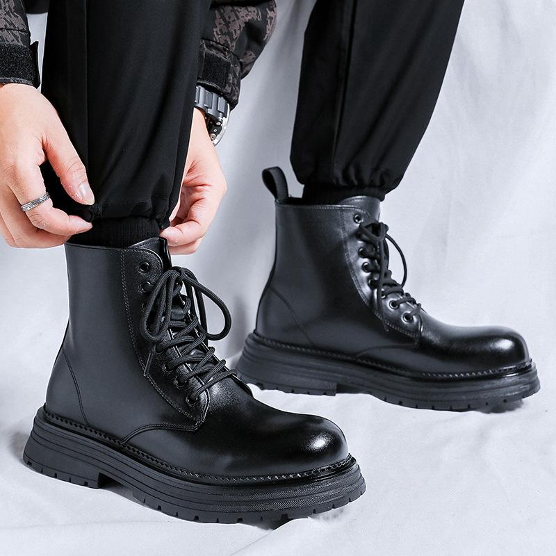 Martin Boots Men'S British Style High-Top Men'S Boots Winter Velvet Mid-Top Leather Shoes Tooling Chelsea Boots 22712-R