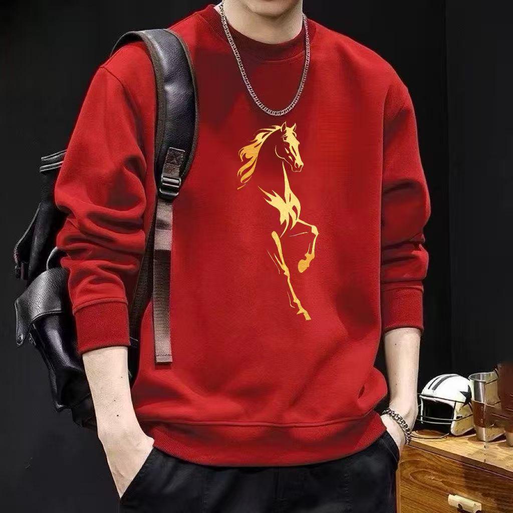 Sweat à capuche tendance pour homme avec imprimé cheval, manches longues, col rond, pour l'automne/l'hiver