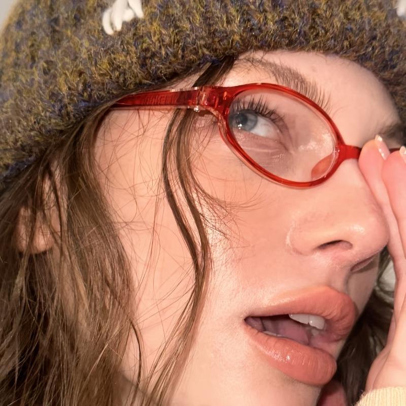 4KS Dámské brýle s oválným rámečkem a čirými skly Y2K Retro styl Malé brýle Módní počítačové brýle