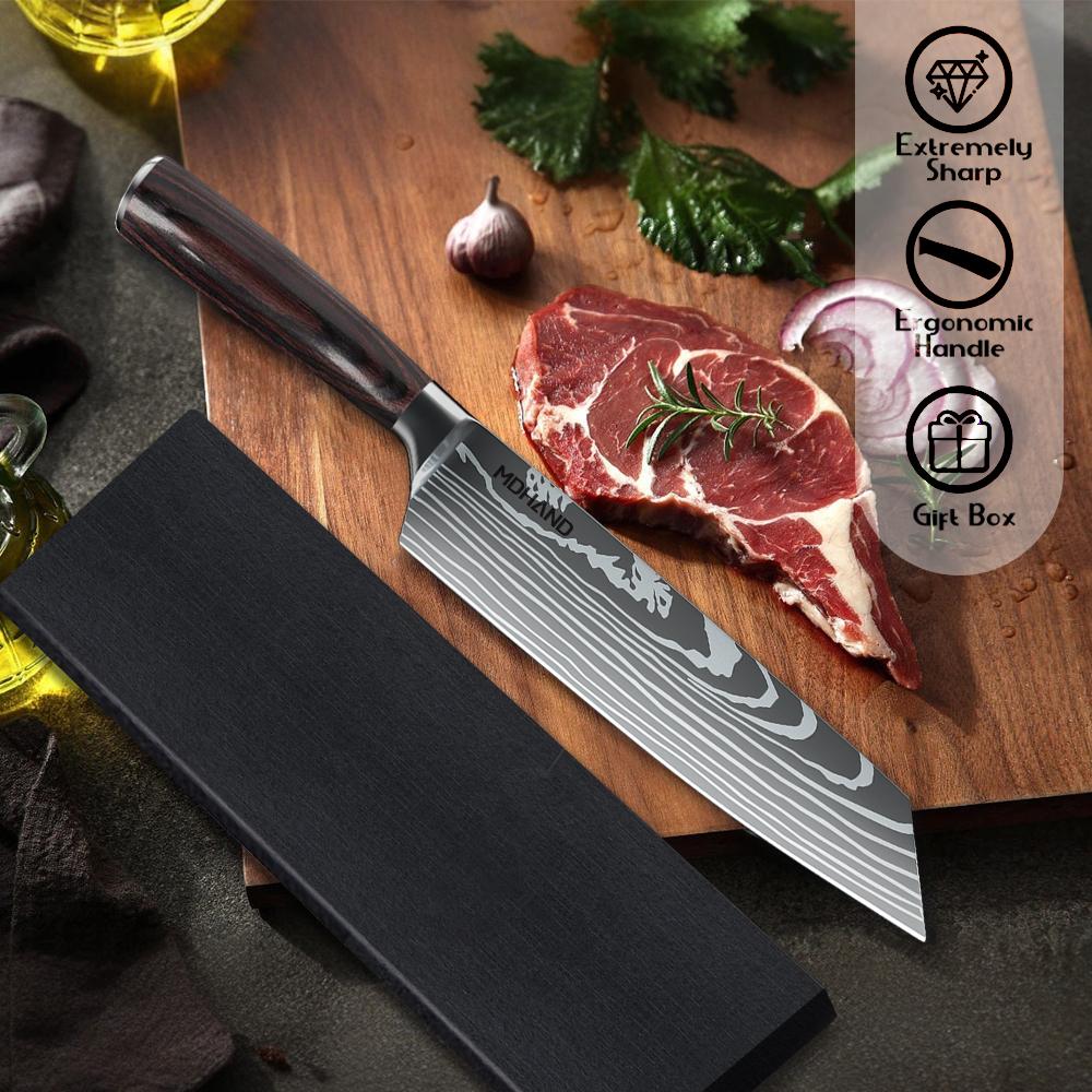 Wooden Handle Lightweight and Agile 7Cr17 Stainless Steel Knife Sheath Gift Box Kitchen Knives