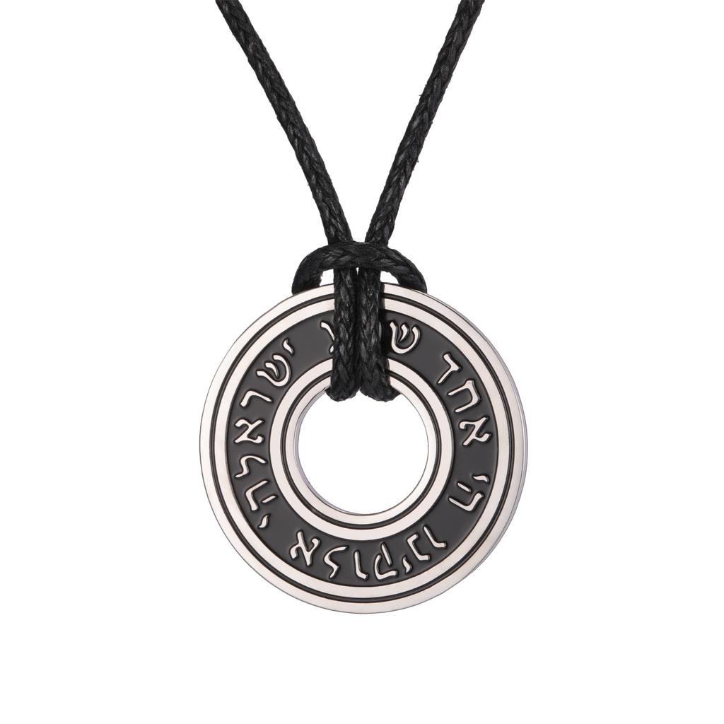 Collier Pendentif Rune Cercle Creux Découpé en Acier Titane Vintage avec Cordon en Cuir