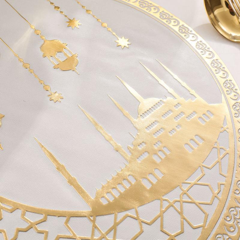 1/4 pièces Tapis de Table Eid Mubarak Ramadan Kareem Lune Dorée Tapis de Table en PVC pour Festival Musulman Islamique Fête Décoration de Table Maison Cadeau
