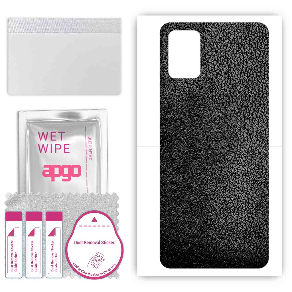 apgo Protective Skin Sticker for the back compatible with Umidigi A11 Pro Max, Wrap Film, Foil, Vinyl - Pattern Black Leather