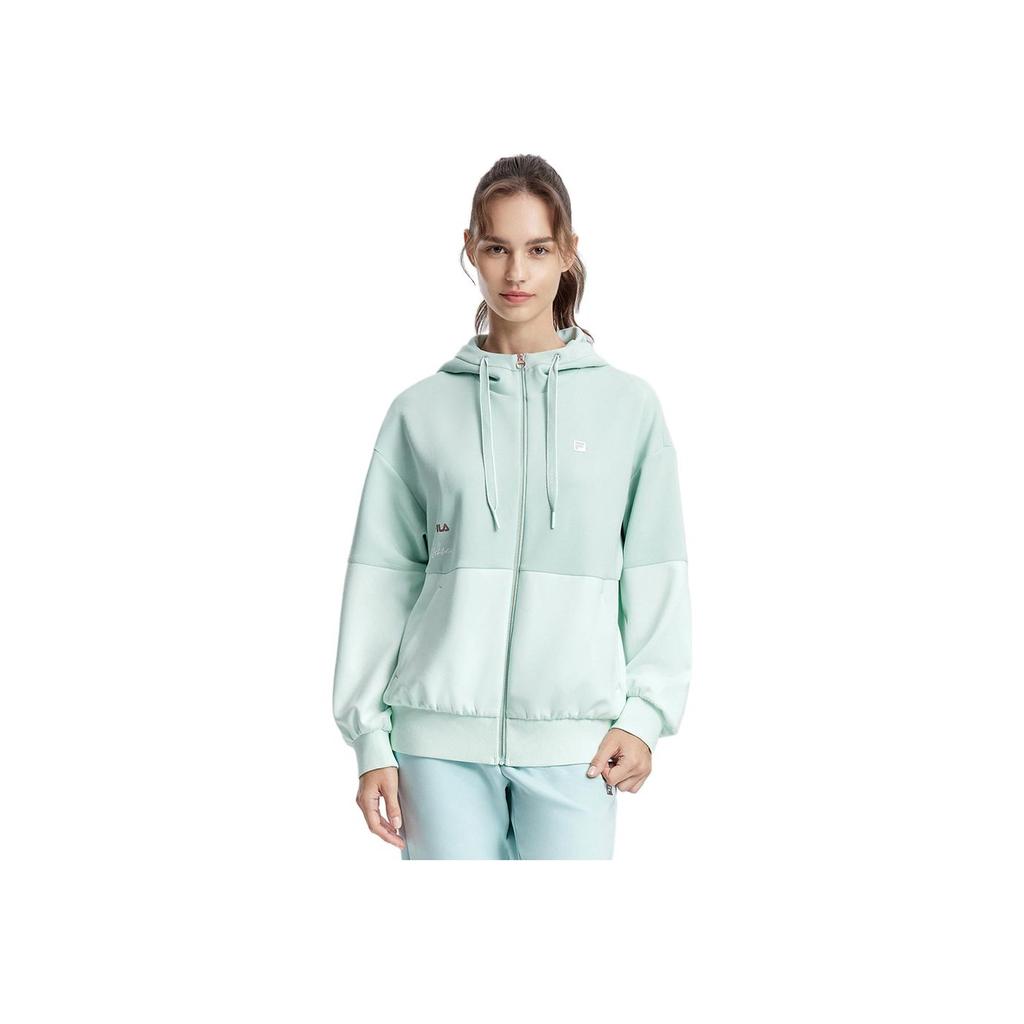 FILA 2023 Autumn New American Style Hoodie Color Block Knitted Jacket Sports Fitness Top Women tops Dream-Green A11W331503F-TQ