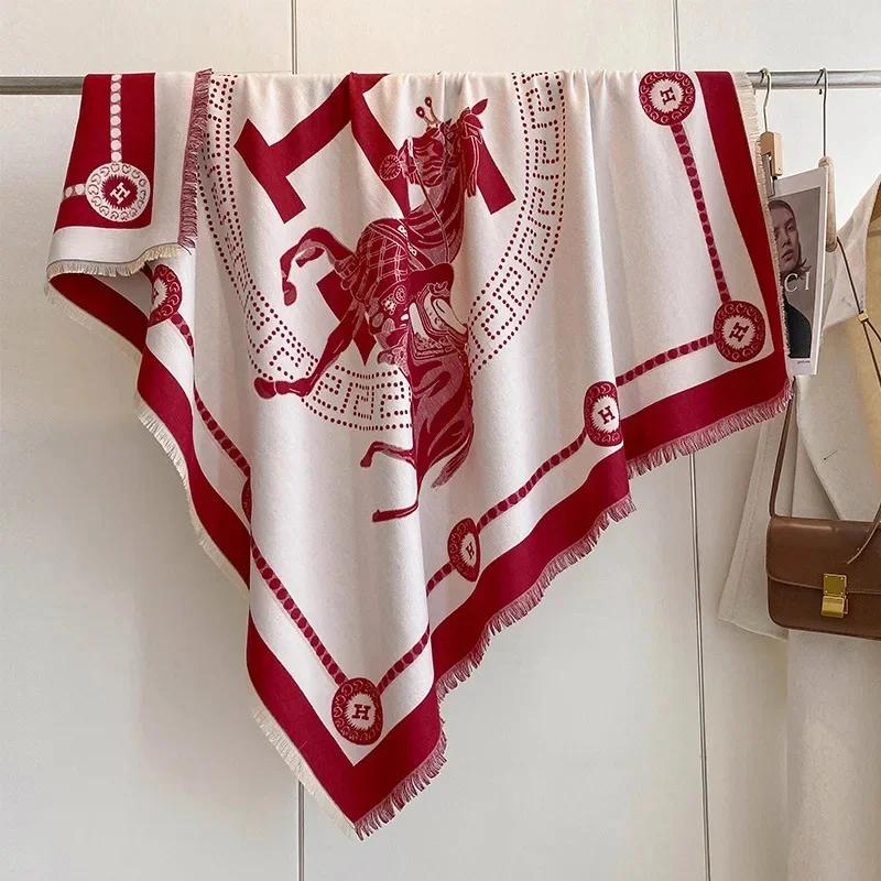 Thickened Warm H Letter Fake Cashmere Large Square Scarf Autumnwinter New Arrival European American Style Cross-Border Short Sc