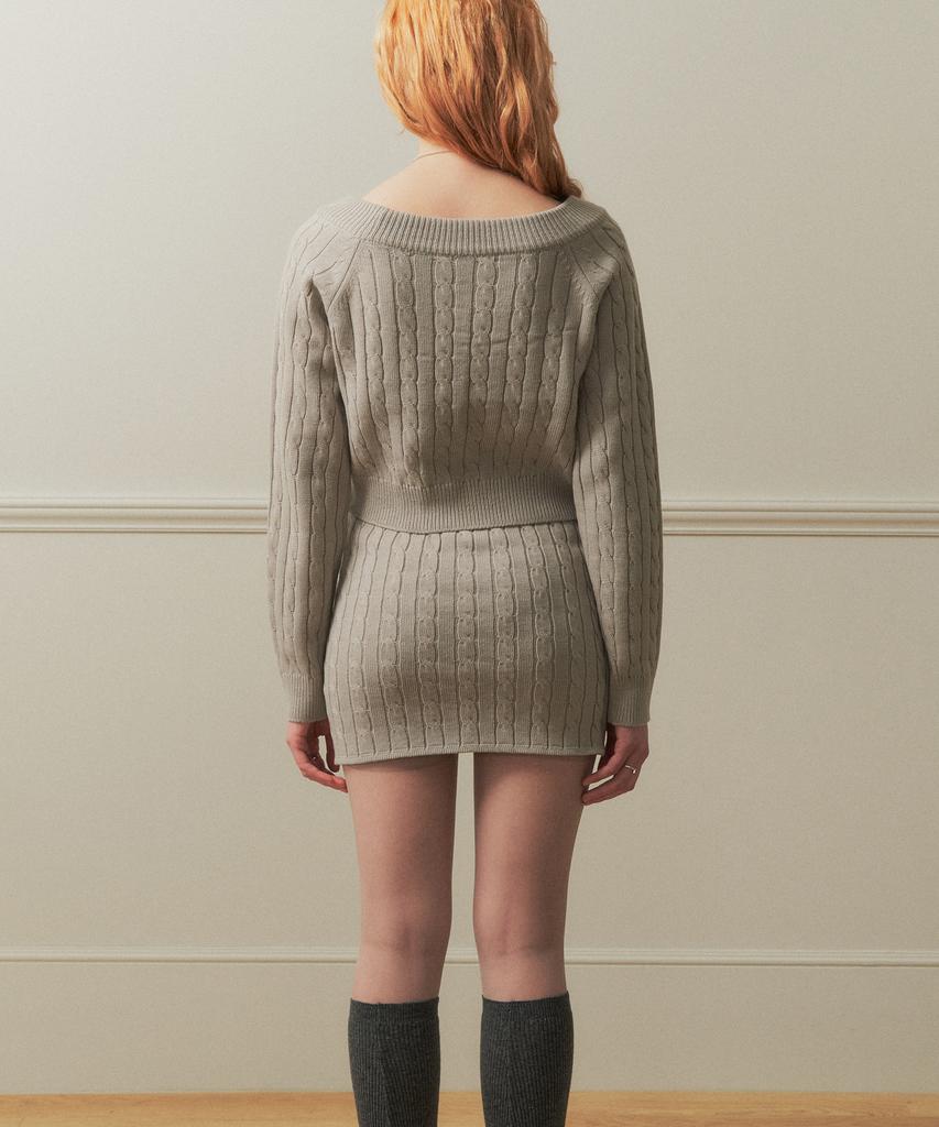Tobaseu Wool Cable Knit Mini Skirt (Gray)
