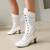 Stivale da Donna Stile Britannico Medio Scarpe da Donna Retro Lacci Giuntura Tacco Spesso Tacco Alto Allacciatura Frontale Versatile Taglia Grande Scarpe da Donna