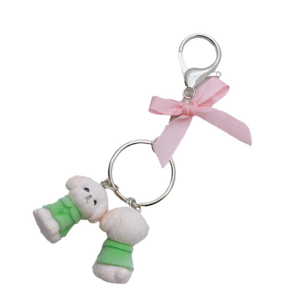Fashionable Lovely Dog Pendant Keyring With Heart Bowknot Sturdy Alloy and Plush Dog Fashion Accessory for Daily Use