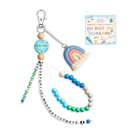 

Rainbow Key Chain Keychain with 26 Letter Beads Colorful Beaded School Bag Charm Back to School Gift for Kids синий