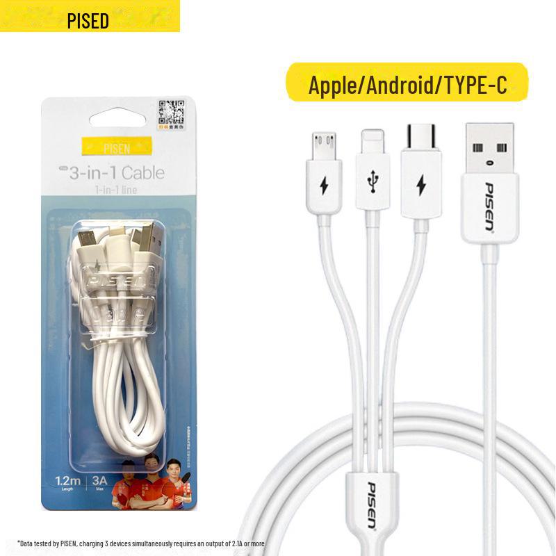 PISEN Aluminum Alloy 3-in-1 Braided Data Cable for Apple, Android, Type-C Devices