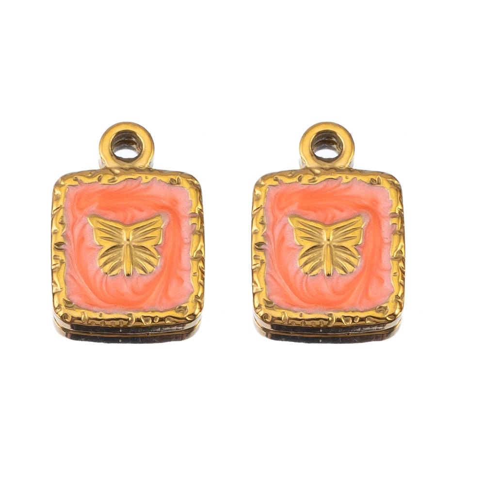 2pcs Stainless Steel Orange Enamel Retro Anklet Charm Bohemia Gold Plated Pendant Base for DIY Earring Necklace Jewelry Findings