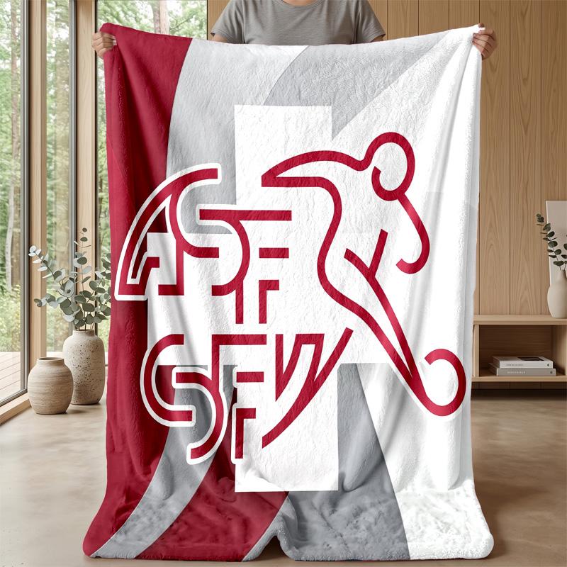 Coperta in Flanella Stampata Calda e Morbida per Calcio Svizzero, Amica della Pelle, Decorativa per Divano, Letto, Uso Quotidiano