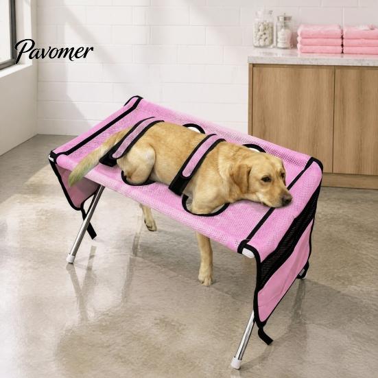 Foldable Dog Shower Helper Pet Grooming Hammock with Stand, Bathing Hammock, Bath Holder for Restraint Net Small & Medium Pets, Adjustable Tool