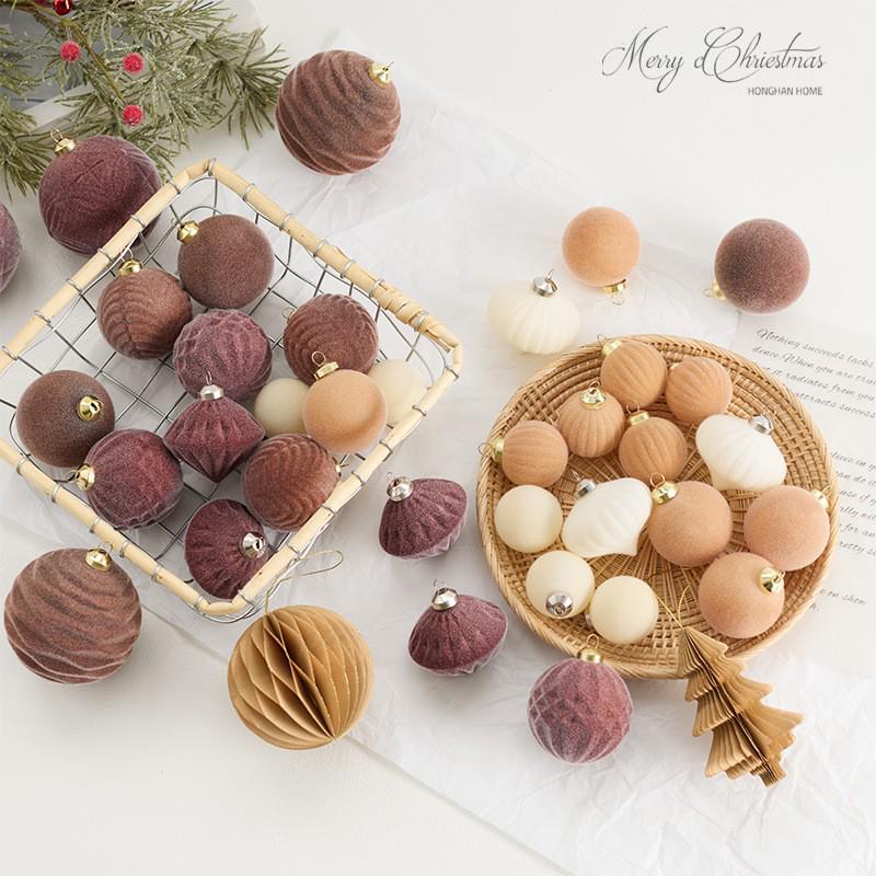 Purple/Gray/Coffee Irregular Flocking Christmas Tree Ball Ornaments
