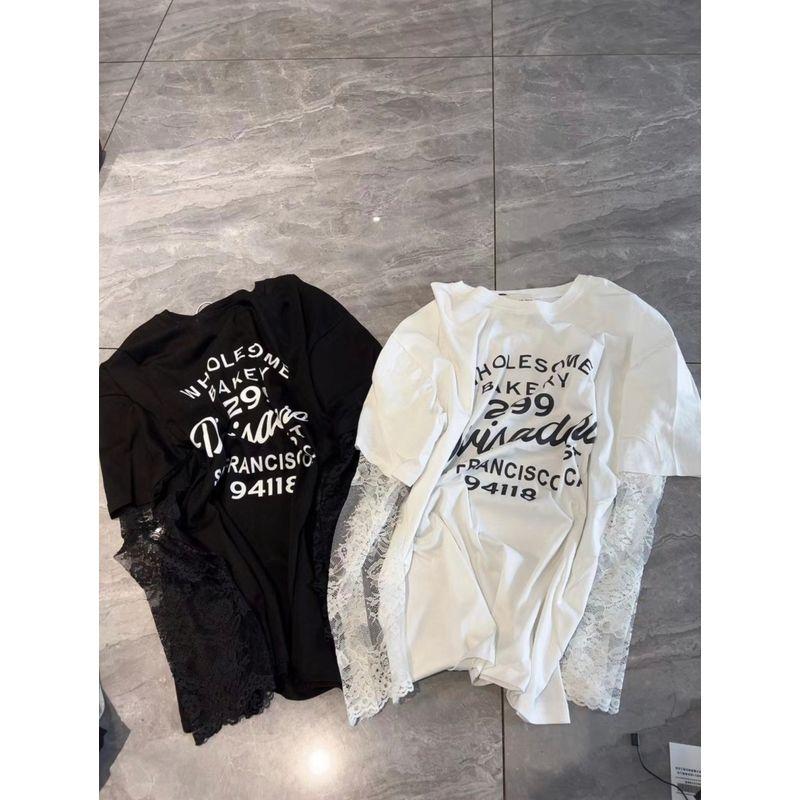 

Summer Patchwork T-shirt Long Sleeve Loose Top Fake Two-Piece Black L