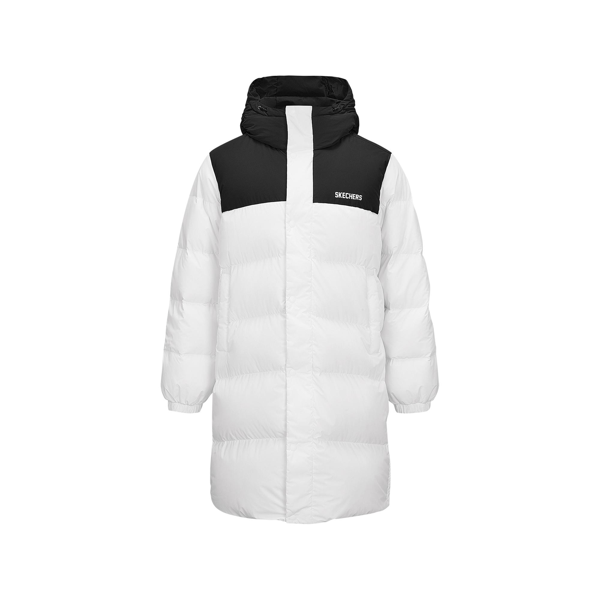 Skechers Color Block Simple Woven Three-Proof Warm Hooded Long Sleeve Down Jacket Unisex outerwear Bright-White L424U184-0019 XS