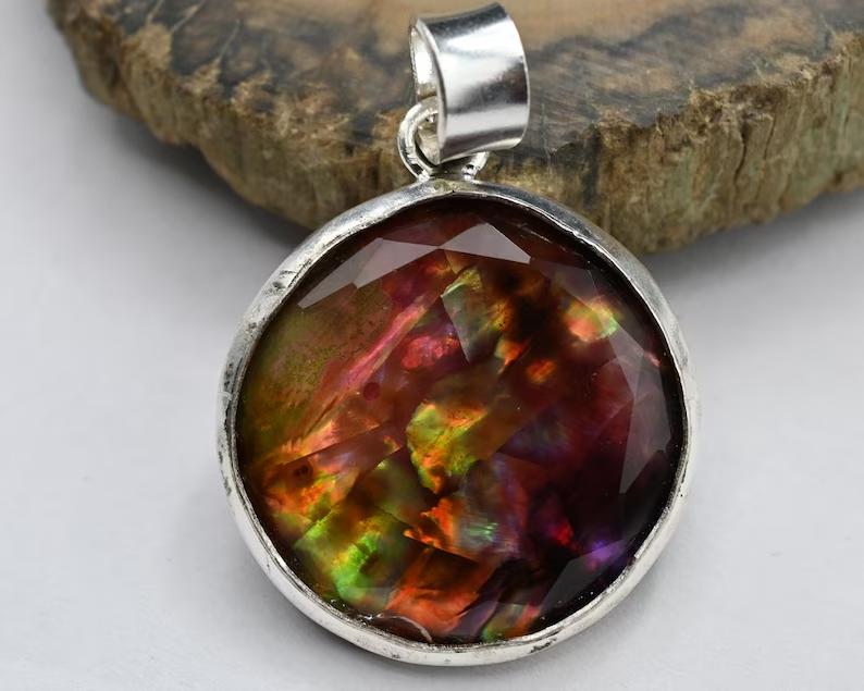 Gioiello Ciondolo Pietra Preziosa Ammolite Naturale | Ciondolo in Argento Sterling 925 per Lei