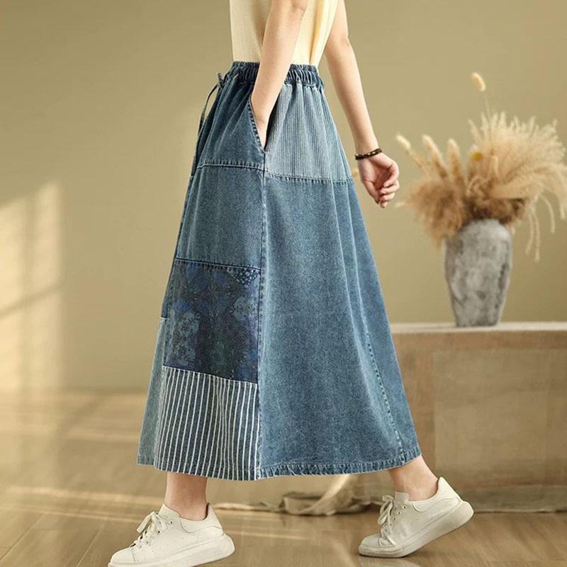Denim For Casual Skirt Women Versatile Elastic High Waist Long Loose Plus Size Skirt