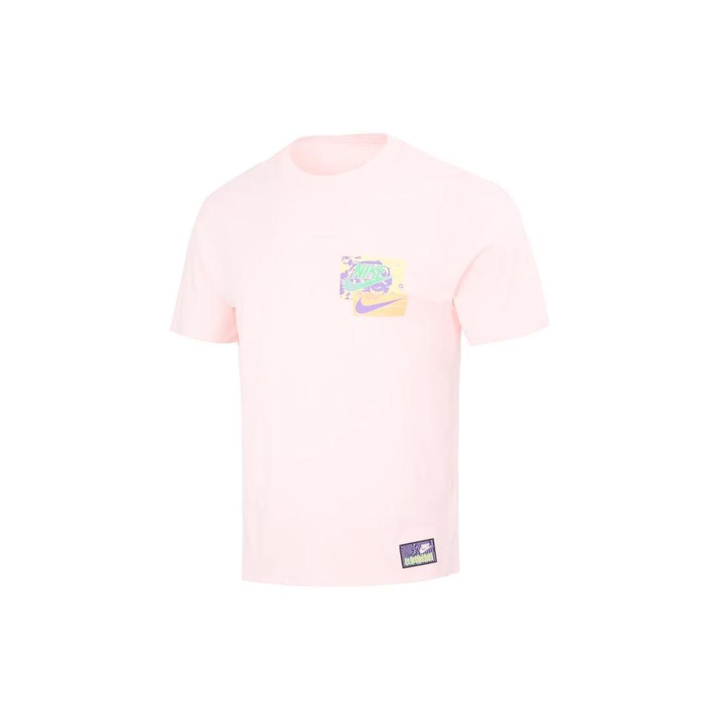 Nike Logo Print Sports Crew Neck T-Shirt Men Tops Pink FB9787-686