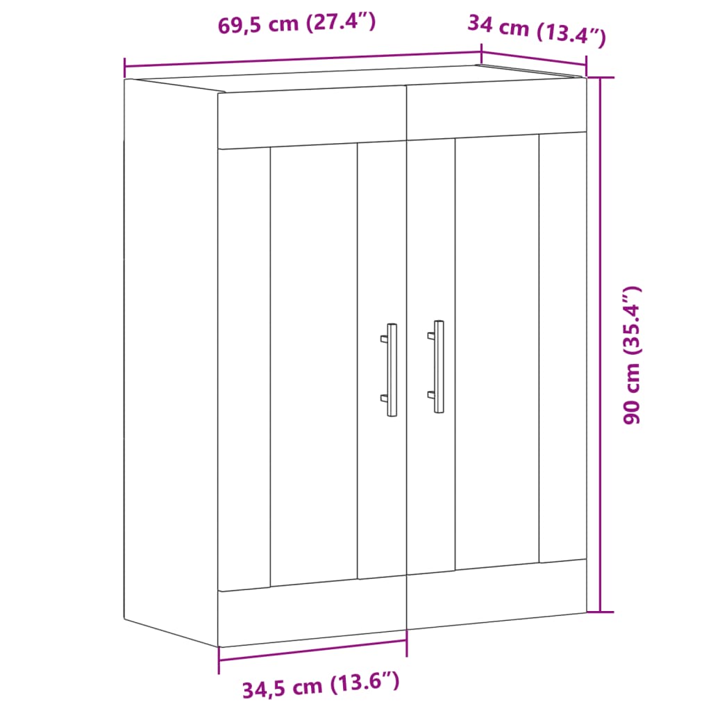 vidaXL Wall Cabinet with Vintage Wood Look 69.5 x 34 x 90 cm Wood Based Material