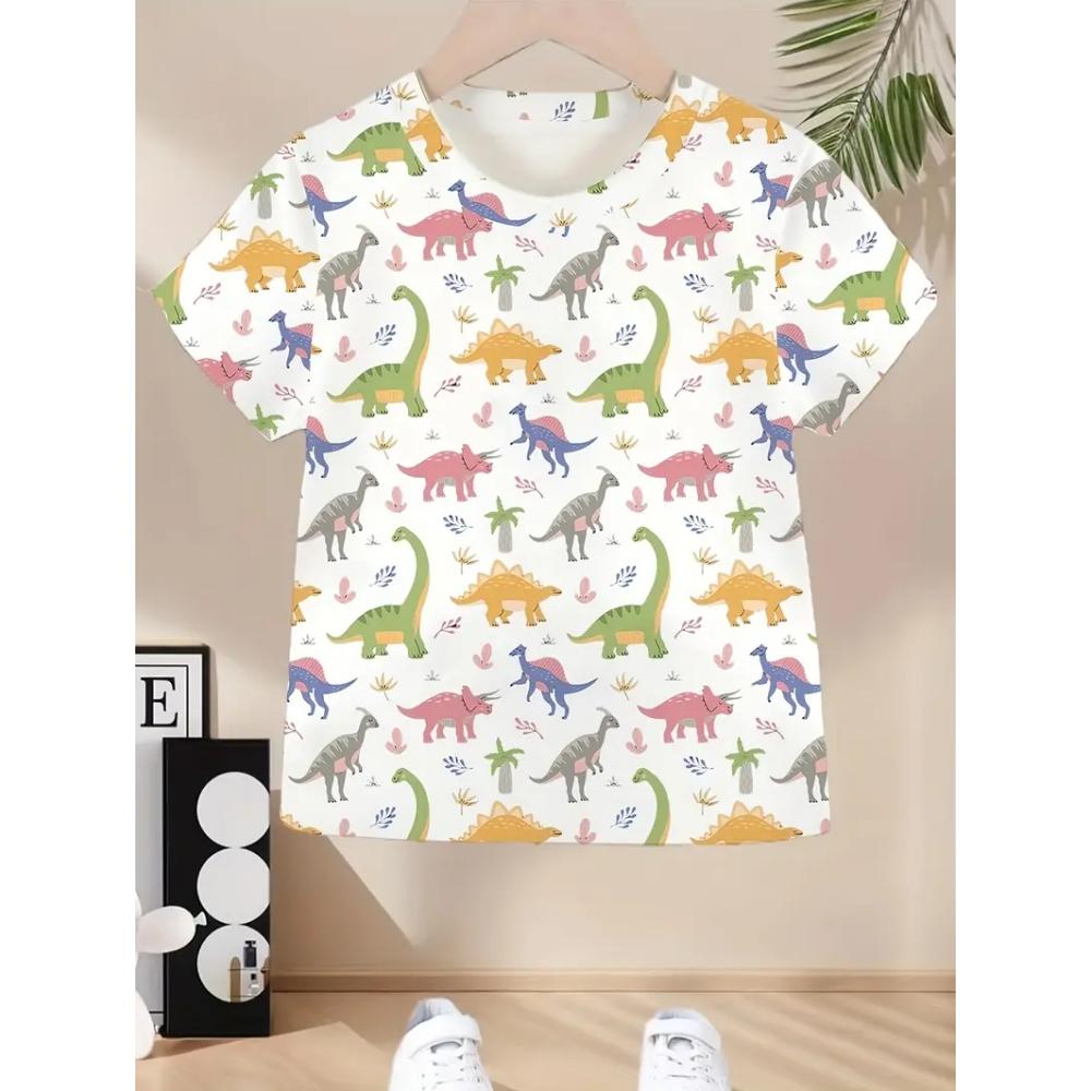 Children's clothing cartoon dinosaur 3D printing pattern children's men's and women's clothing boys' outdoor game T-shirt