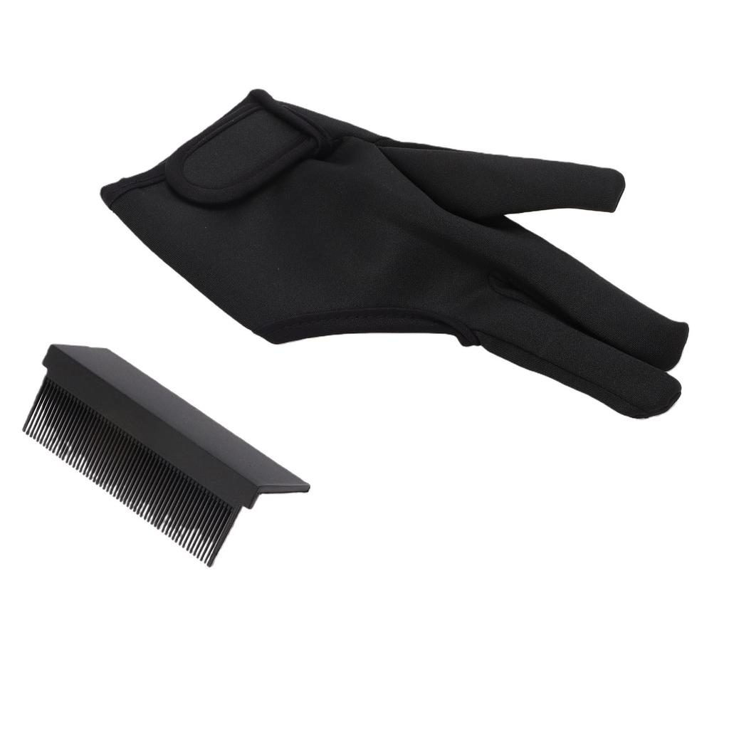 3 Finger Barber Glove Heat Resistance Gloves with Flat Iron Comb Attachment for Hair Styling Black