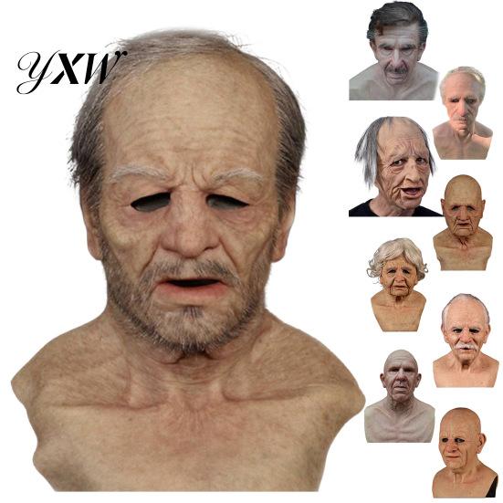 Affascinante Maschera Anziano Uomo Vecchio per Adulti Lattice Realistico Umano Testa Intera Copertura Confortevole con Rughe Realistiche Halloween Mascherata Cosplay
