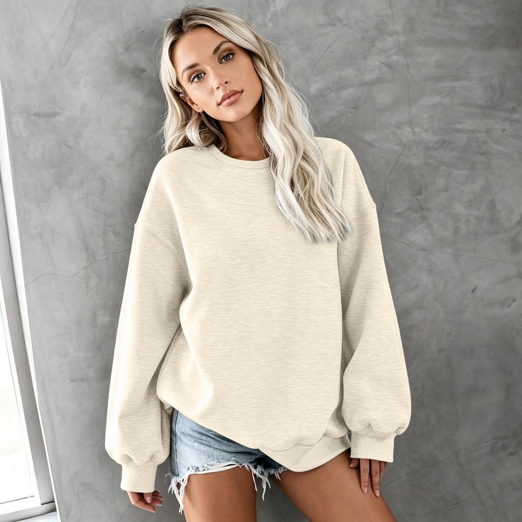 Damen Color Oversized Pullover Hoodie mit Taschen und