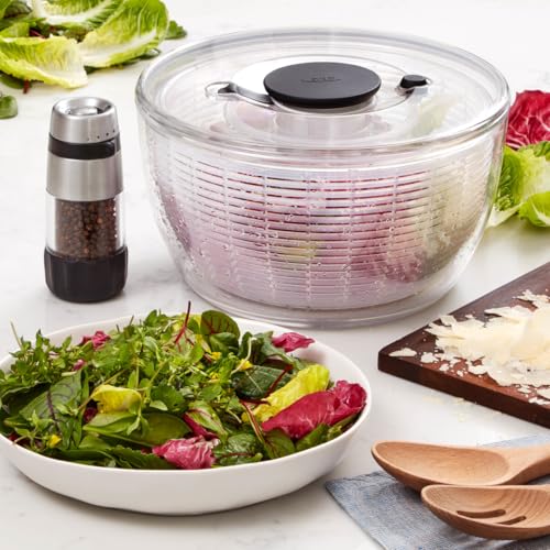 [.co.jp Exclusive] OXO Salad Spinner, Vegetable Drainer, Straight Type, Serves 2-3, Suitable for Single Use, 20.5 X 20.5 X 12cm (Dishwasher Safe, Bask