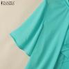 ZANZEA Women Loose O-neck 3/4 Sleeve Solid Color Casual Blouse
