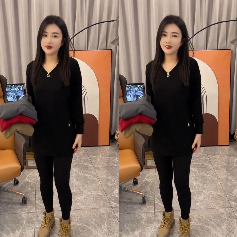 Plus Size Women's Double-Sided Velvet & Fleece Split Sleeve Autumn Winter Slimming Base Layer Top