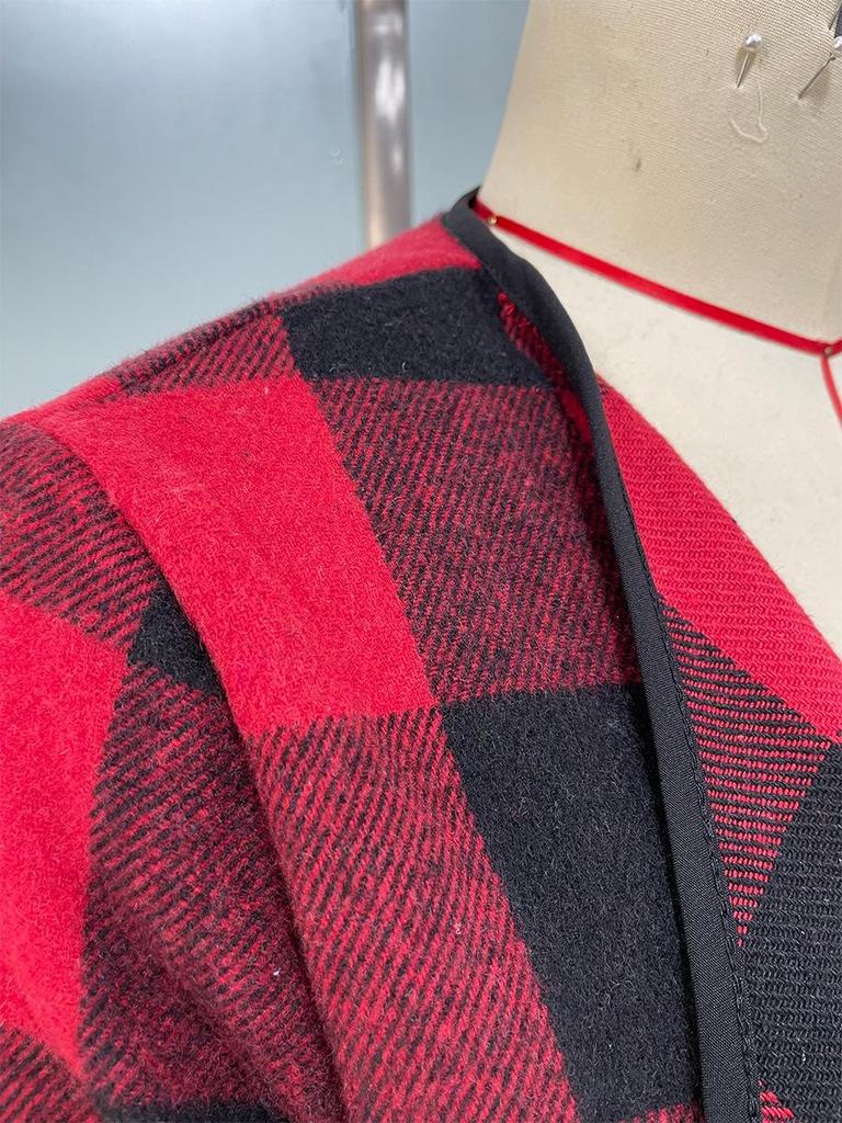 Dámská kostkovaná košile s dlouhým rukávem a nepravidelným kardiganem - Jarní styl pro dojíždění