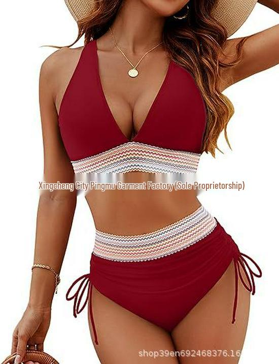 Sexy High-Waist Bikini: Women's Halter Neck Swimsuit with Tummy Control
